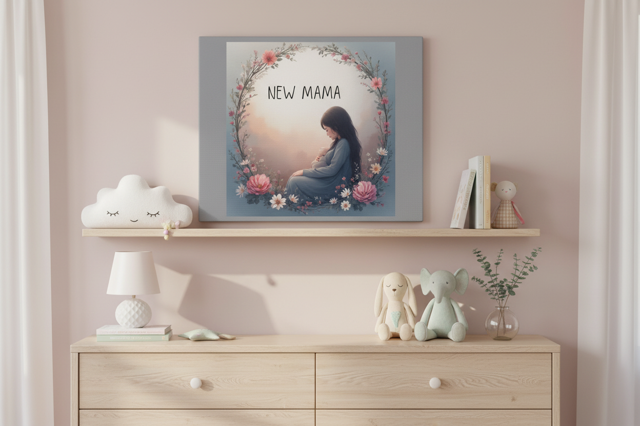 New Mama Canvas Wall Art - Floral Nursery Decor & Mother's Day Gift