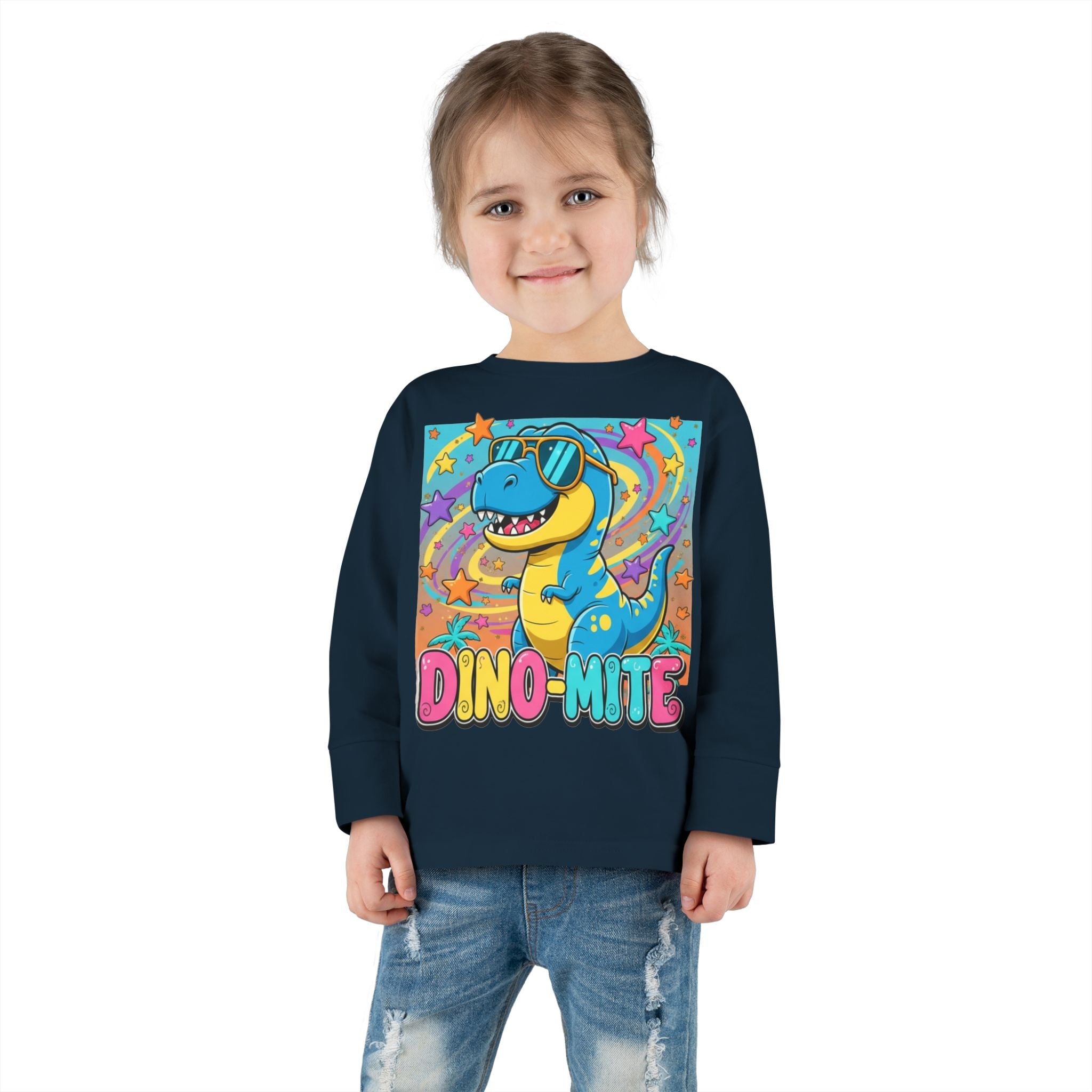 Dino Mite Kids Resilient Slogan Toddler Long Sleeve Tee | Cute Dinosaur Design