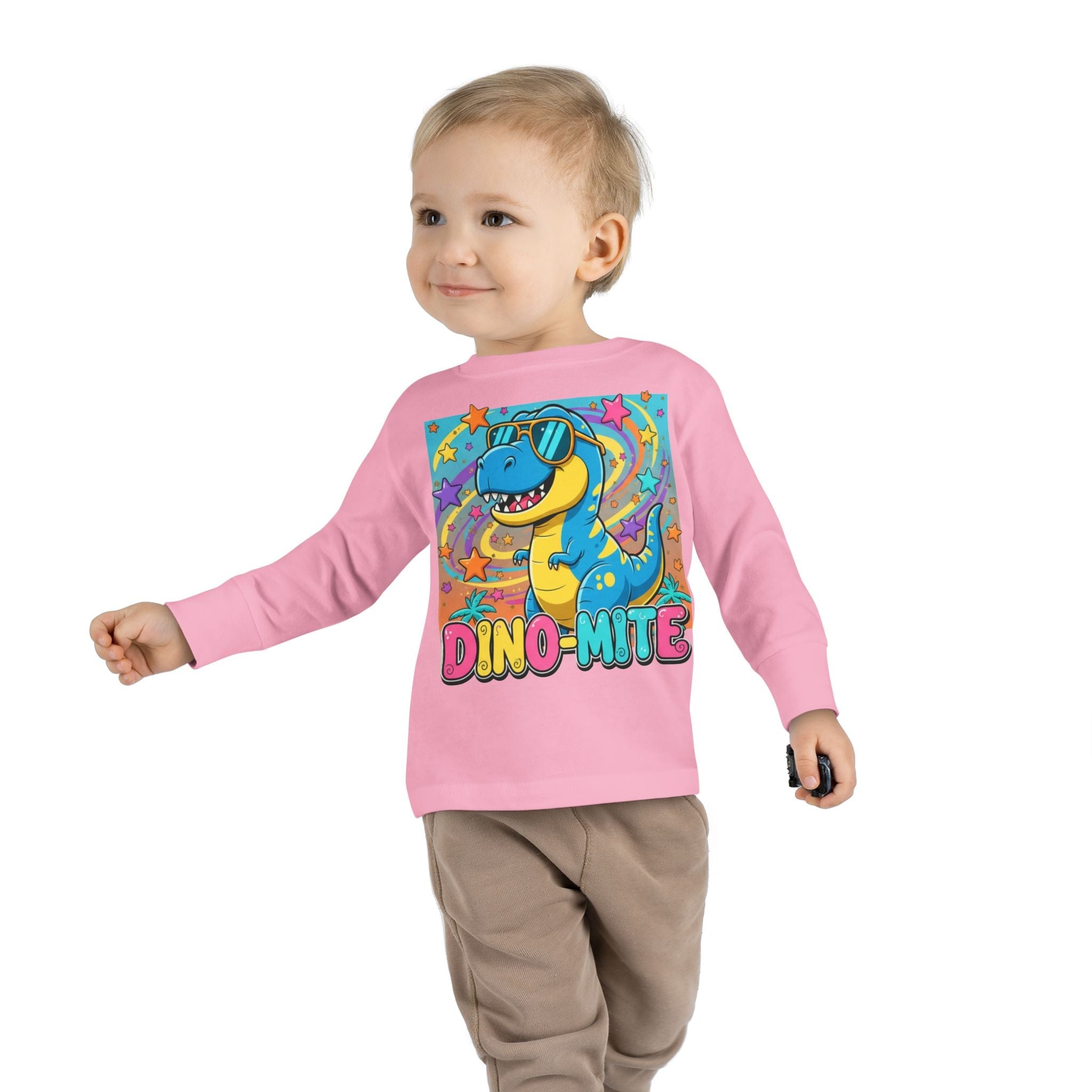 Dino Mite Kids Resilient Slogan Toddler Long Sleeve Tee | Cute Dinosaur Design