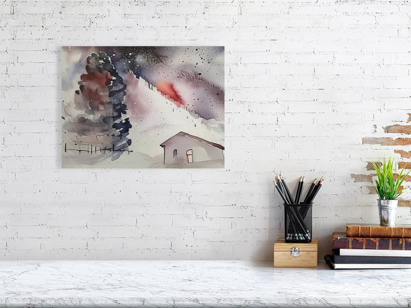 Watercolor Landscape Fine Art Print, Cozy Home Decor, Rustic Nature Print, Winter Home Gallery, Gift for Art Lovers, Tranquil Room Accent