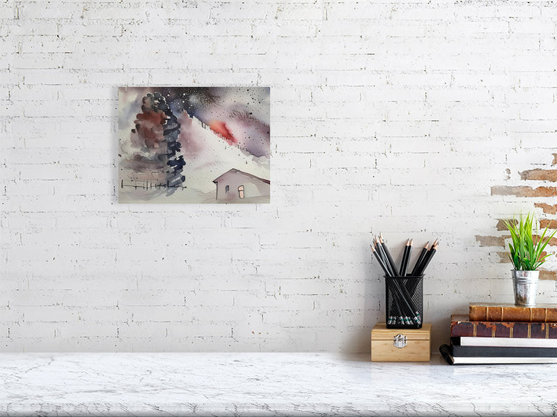 Watercolor Landscape Fine Art Print, Cozy Home Decor, Rustic Nature Print, Winter Home Gallery, Gift for Art Lovers, Tranquil Room Accent