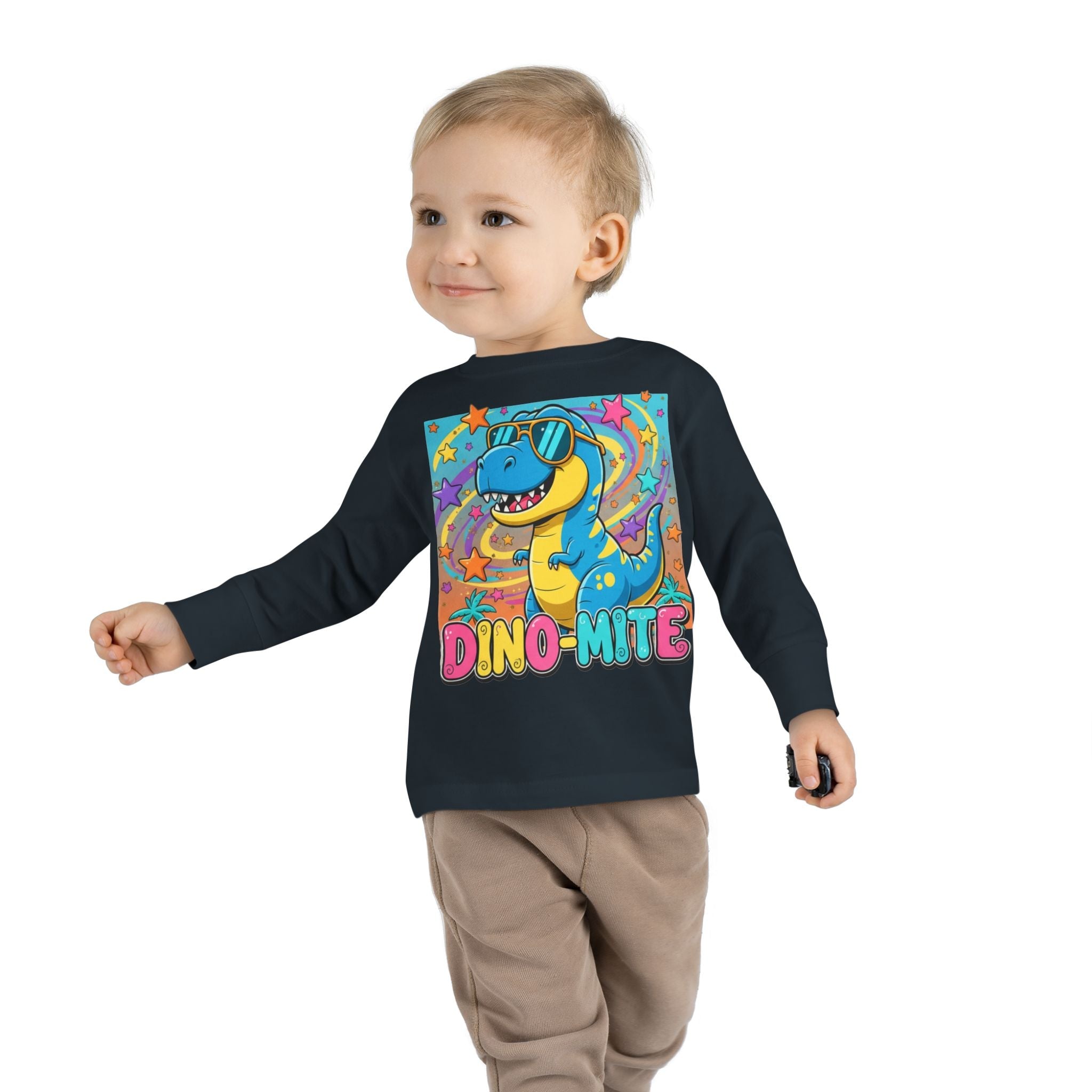 Dino Mite Kids Resilient Slogan Toddler Long Sleeve Tee | Cute Dinosaur Design