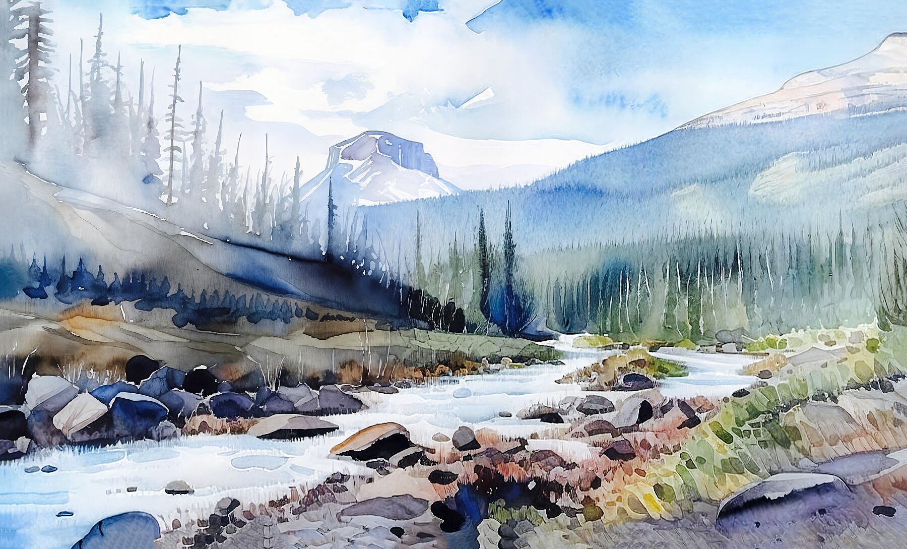 Scenic Landscape Fine Art Print, Nature Wall Art, Home Decor, Gift for Nature Lovers, Watercolor Mountain Art, Serenity Artwork