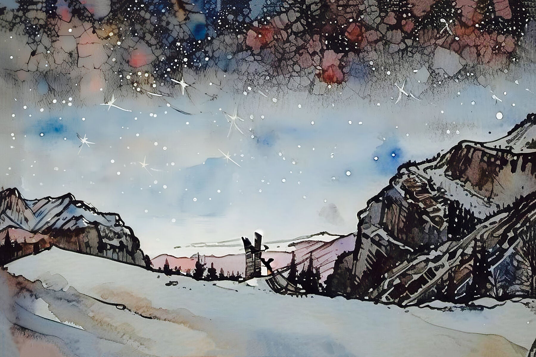Scenic Canvas Fine Art Print, Mountain Landscape Decor, Starry Night Artwork, Nature Lover Gift, Home Interior Accent, Holiday Decoration