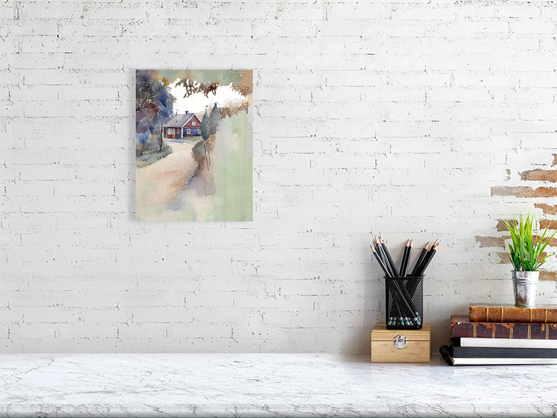 Watercolor Cottage Canvas Wall Art, Nature Decor, Home Aesthetic, Gift for Housewarming, Cozy Room Decoration, Landscape Art