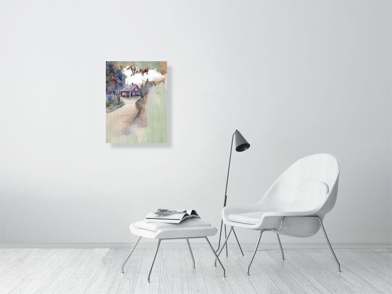 Watercolor Cottage Canvas Wall Art, Nature Decor, Home Aesthetic, Gift for Housewarming, Cozy Room Decoration, Landscape Art