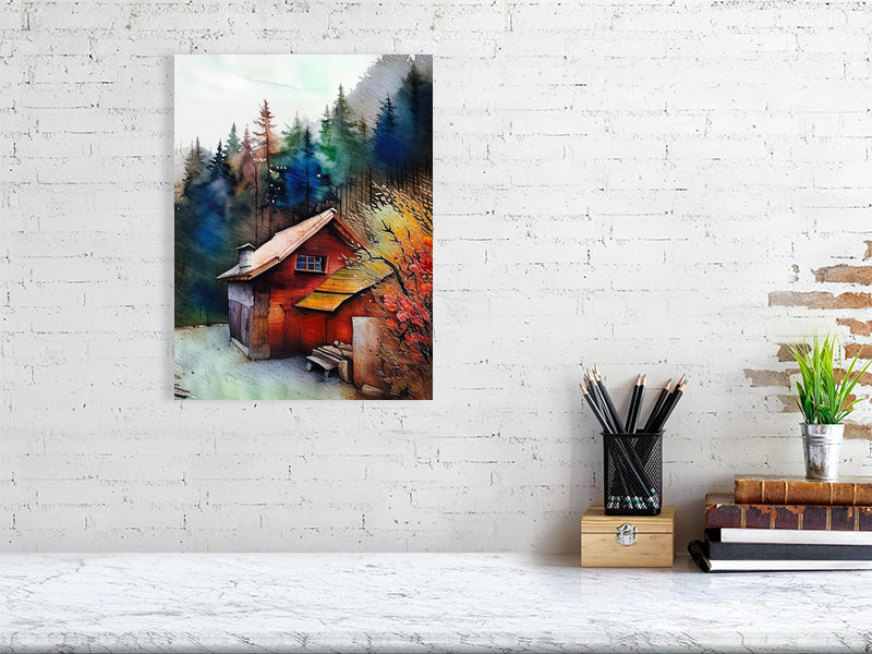 Artistic Fine Art Print: Cozy Cabin in Forest, Wall Art, Home Decor, Gift Idea, Nature Lover Decoration, Rustic Art