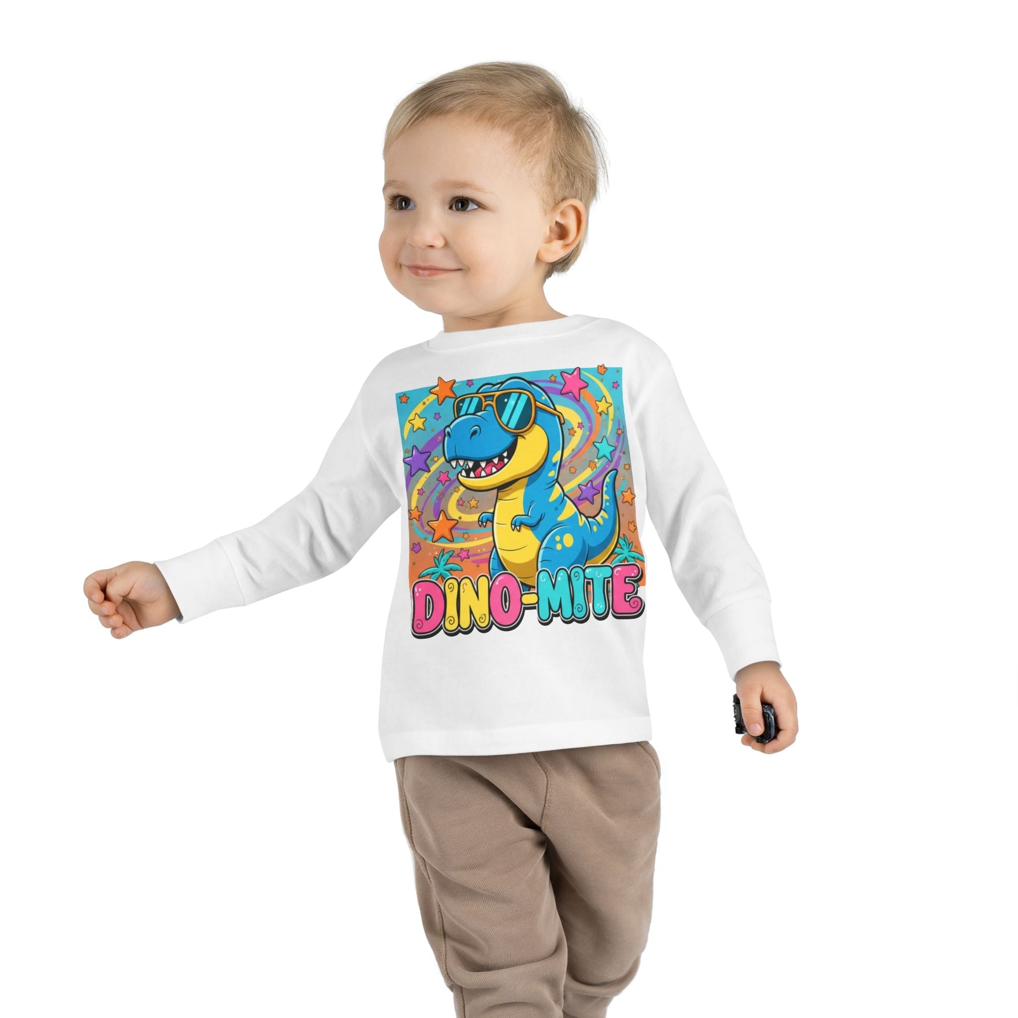 Dino Mite Kids Resilient Slogan Toddler Long Sleeve Tee | Cute Dinosaur Design