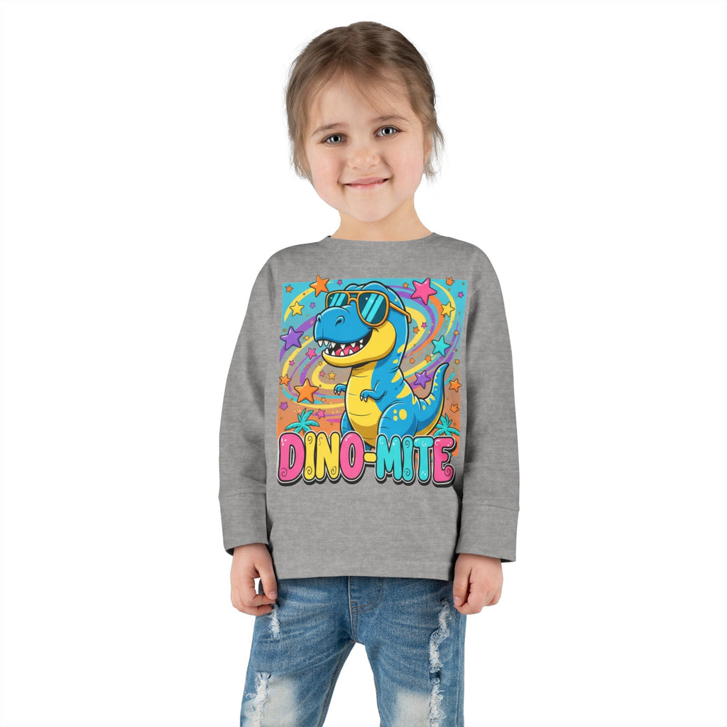 Dino Mite Kids Resilient Slogan Toddler Long Sleeve Tee | Cute Dinosaur Design