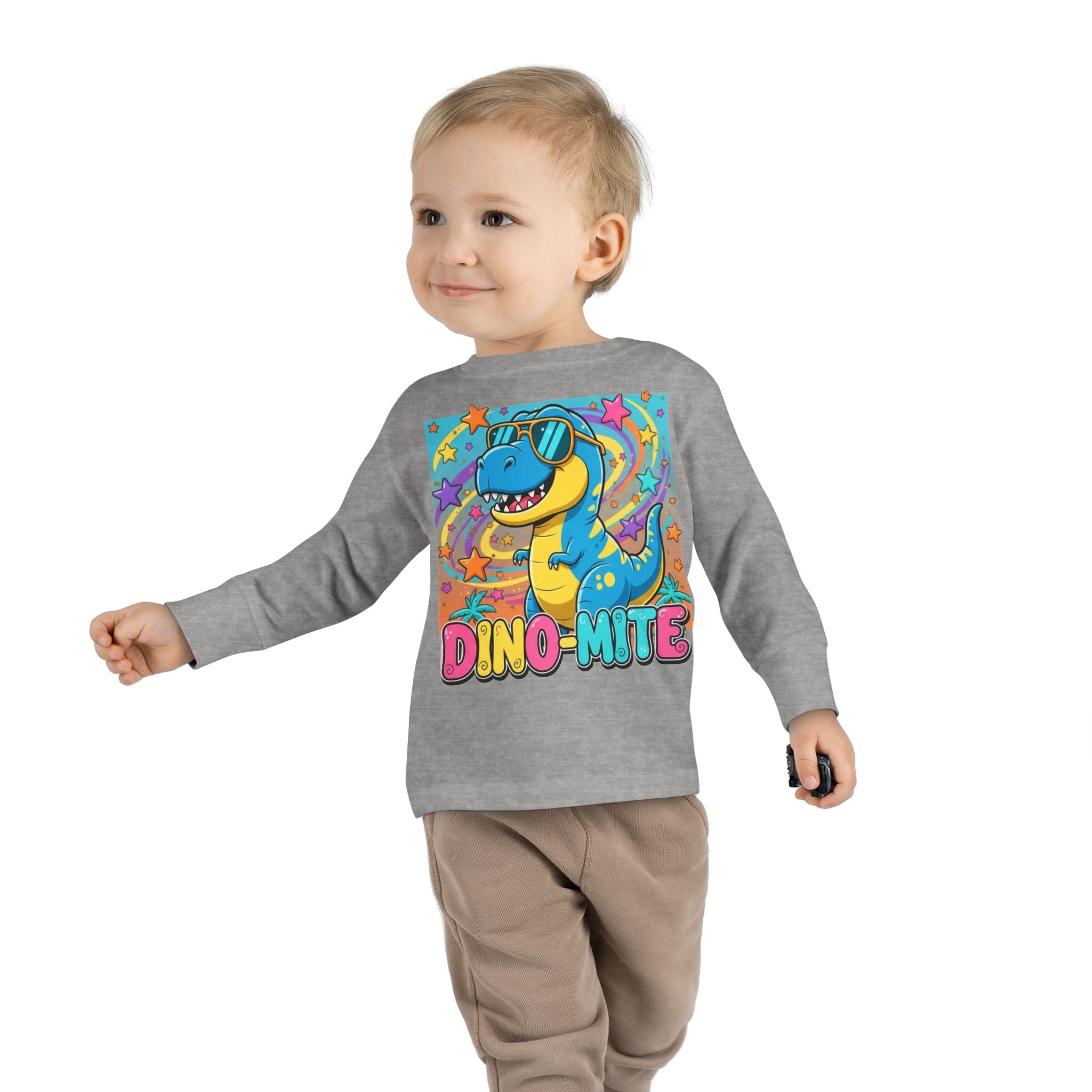 Dino Mite Kids Resilient Slogan Toddler Long Sleeve Tee | Cute Dinosaur Design
