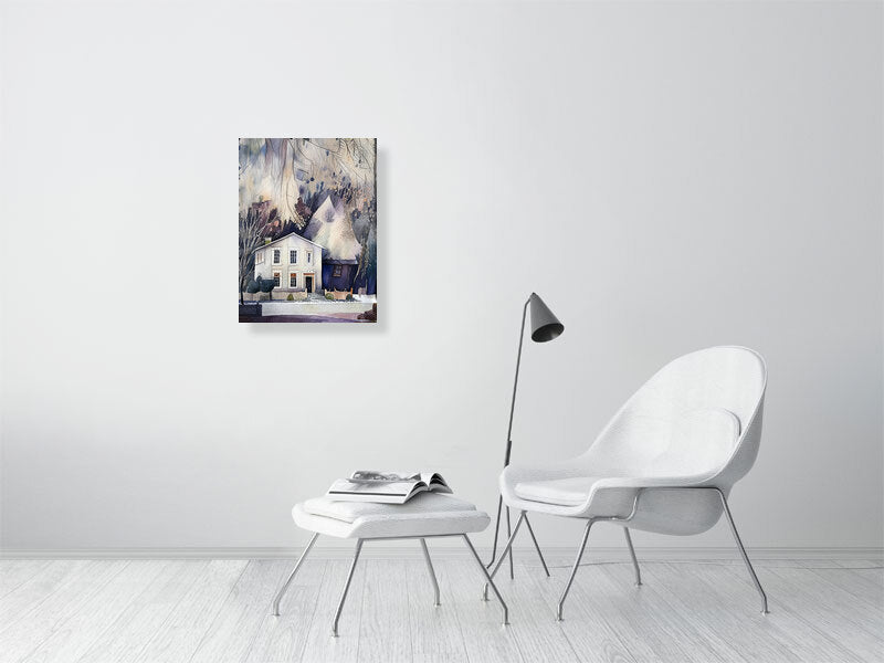 Watercolor Home Canvas Art Print, Modern Wall Decor, Housewarming Gift, Cozy Living Room Decor, Unique Gift for Homeowners