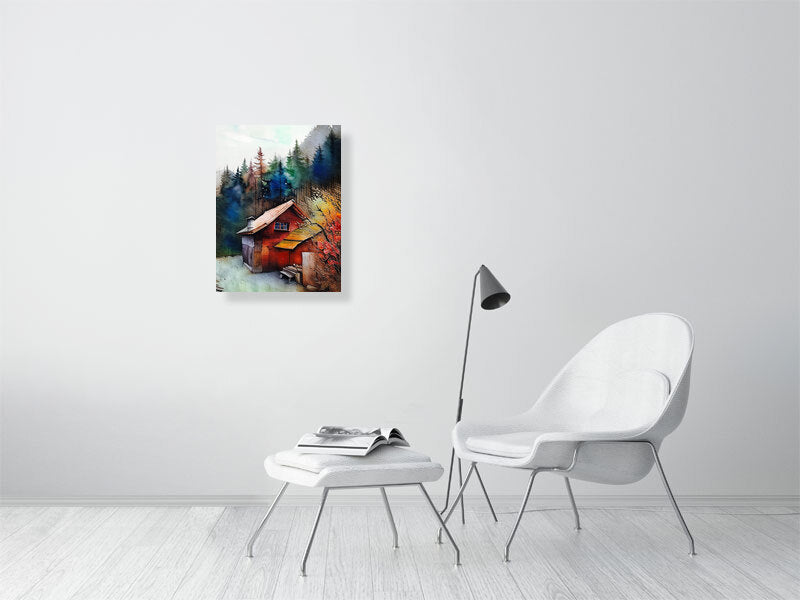 Artistic Fine Art Print: Cozy Cabin in Forest, Wall Art, Home Decor, Gift Idea, Nature Lover Decoration, Rustic Art