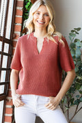 First Love Notched Short Sleeve Knit Top