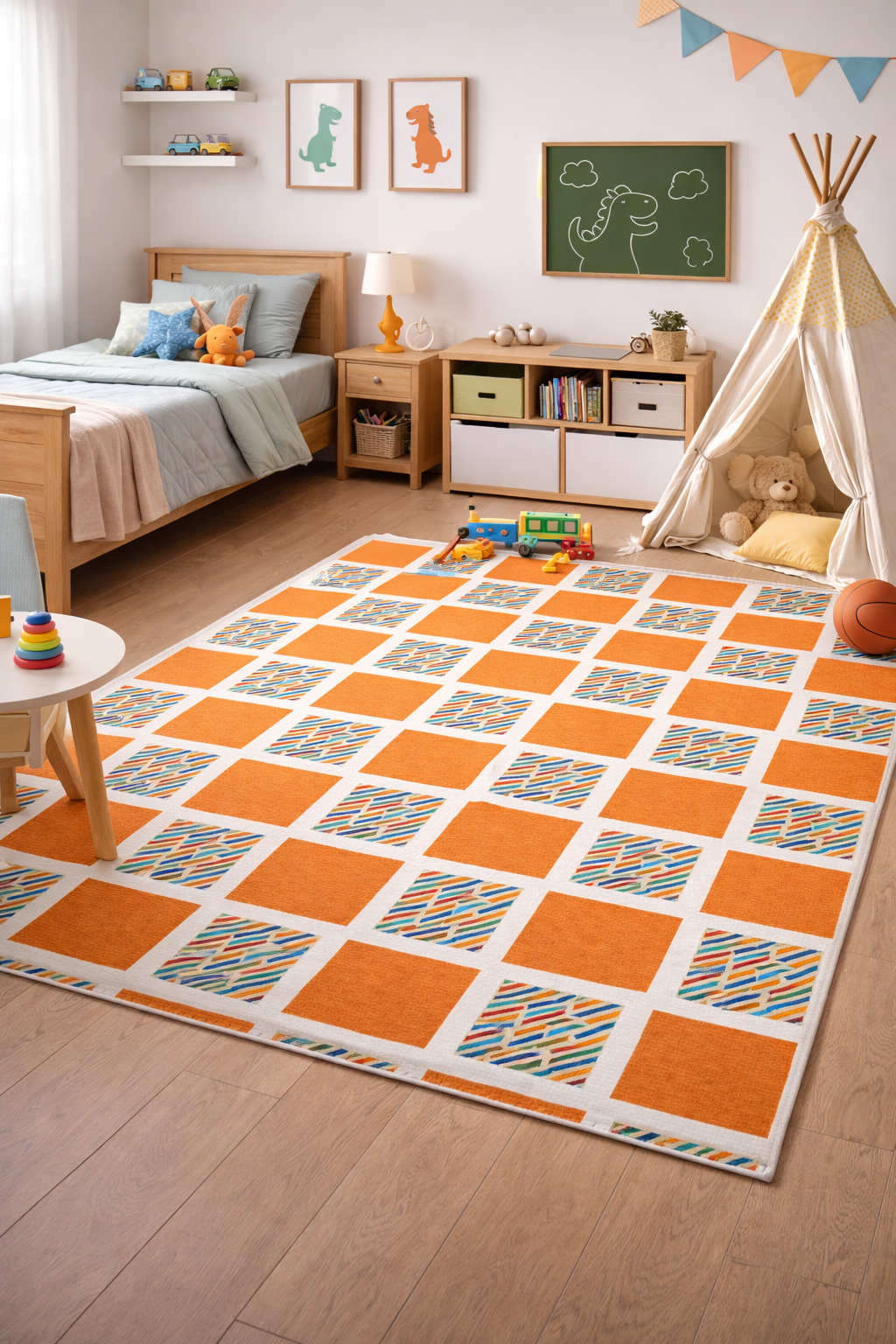Vibrant Geometric Area Rug - Soft Chenille Home Decor Rug