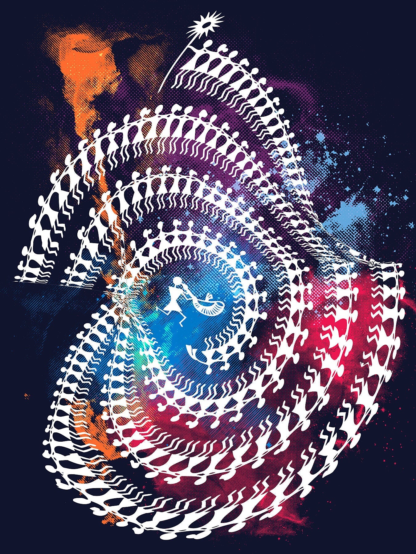 Spiral Tribal Dance Fine Art Print, Abstract Wall Decor, Meditation Gift, Psychedelic Art Print, Home or Office Decoration