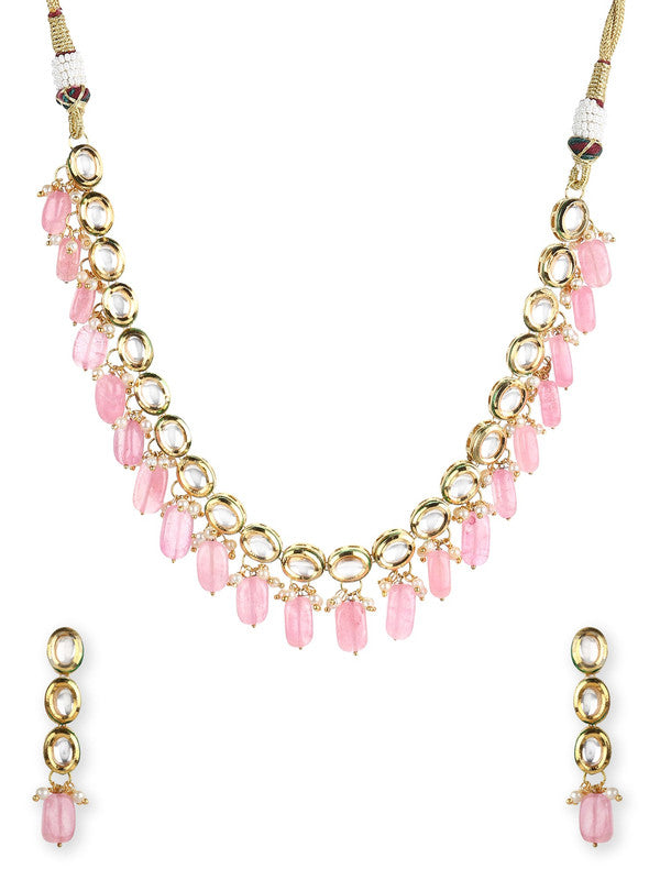 Adorable Multicolor Kundan Necklace Set With Earrings