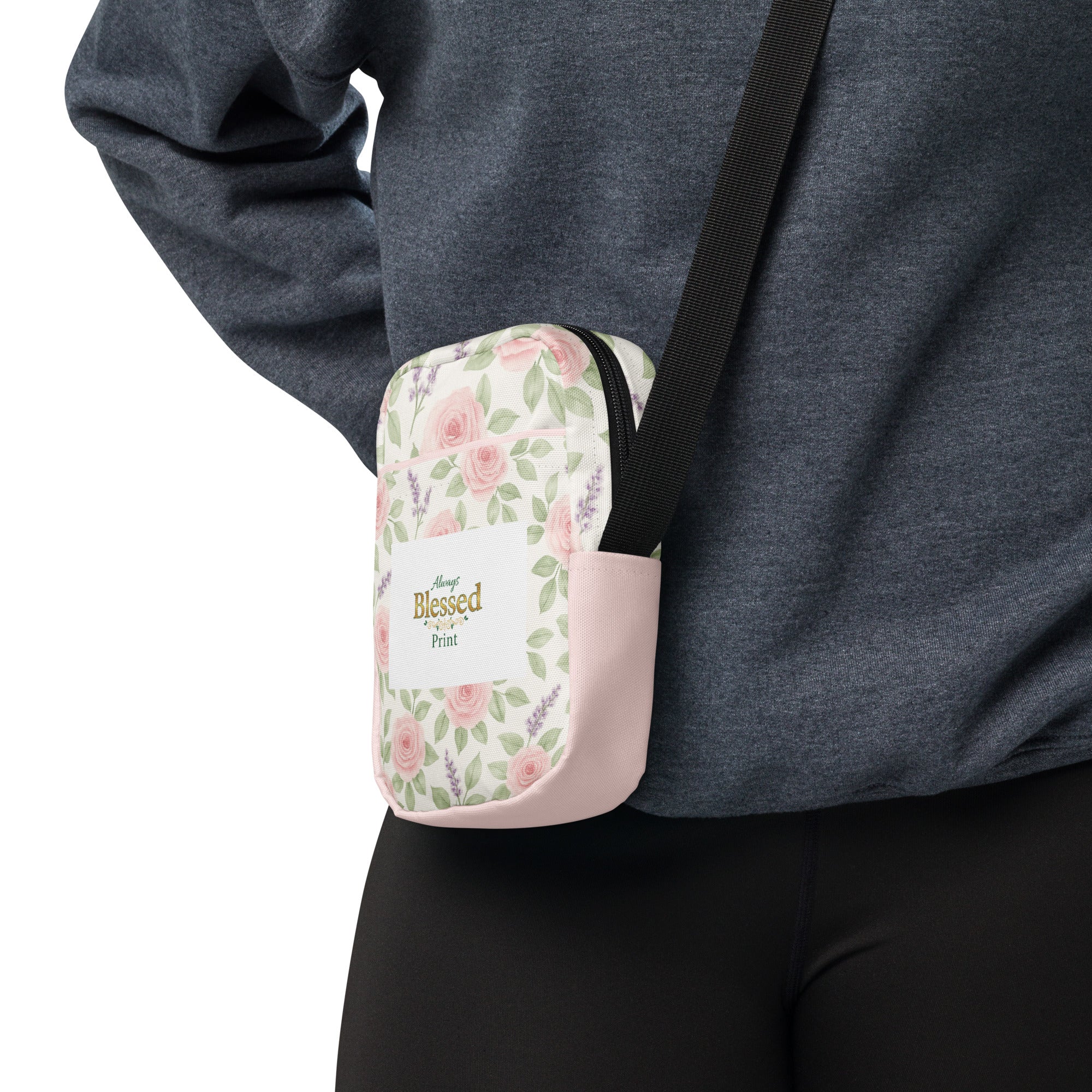 Floral & Faith Inspired Utility Crossbody Bag | Water-Resistant | Adjustable Strap & Pockets
