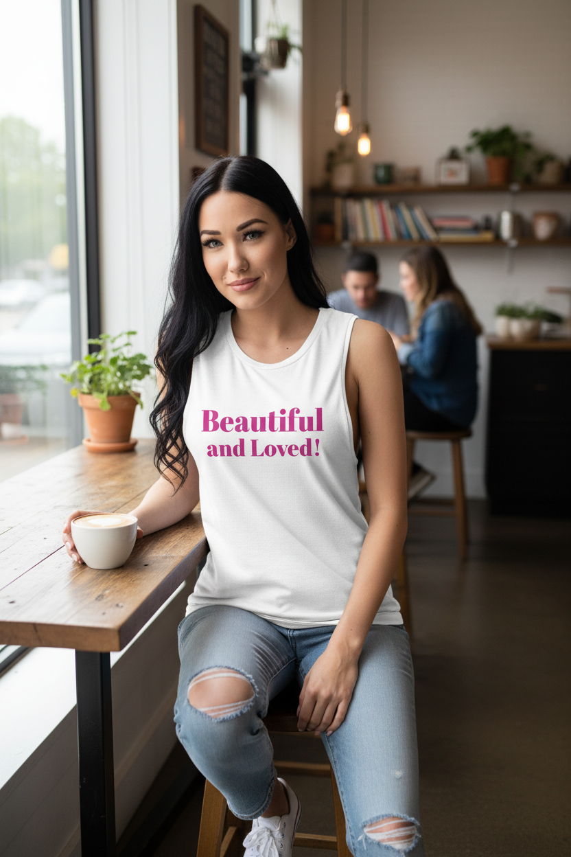 Women's Muscle Tank | You Are Loved & Beautiful Activewear | Faith-Inspired Fitness