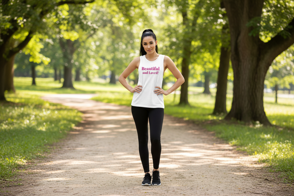 Women's Muscle Tank | You Are Loved & Beautiful Activewear | Faith-Inspired Fitness