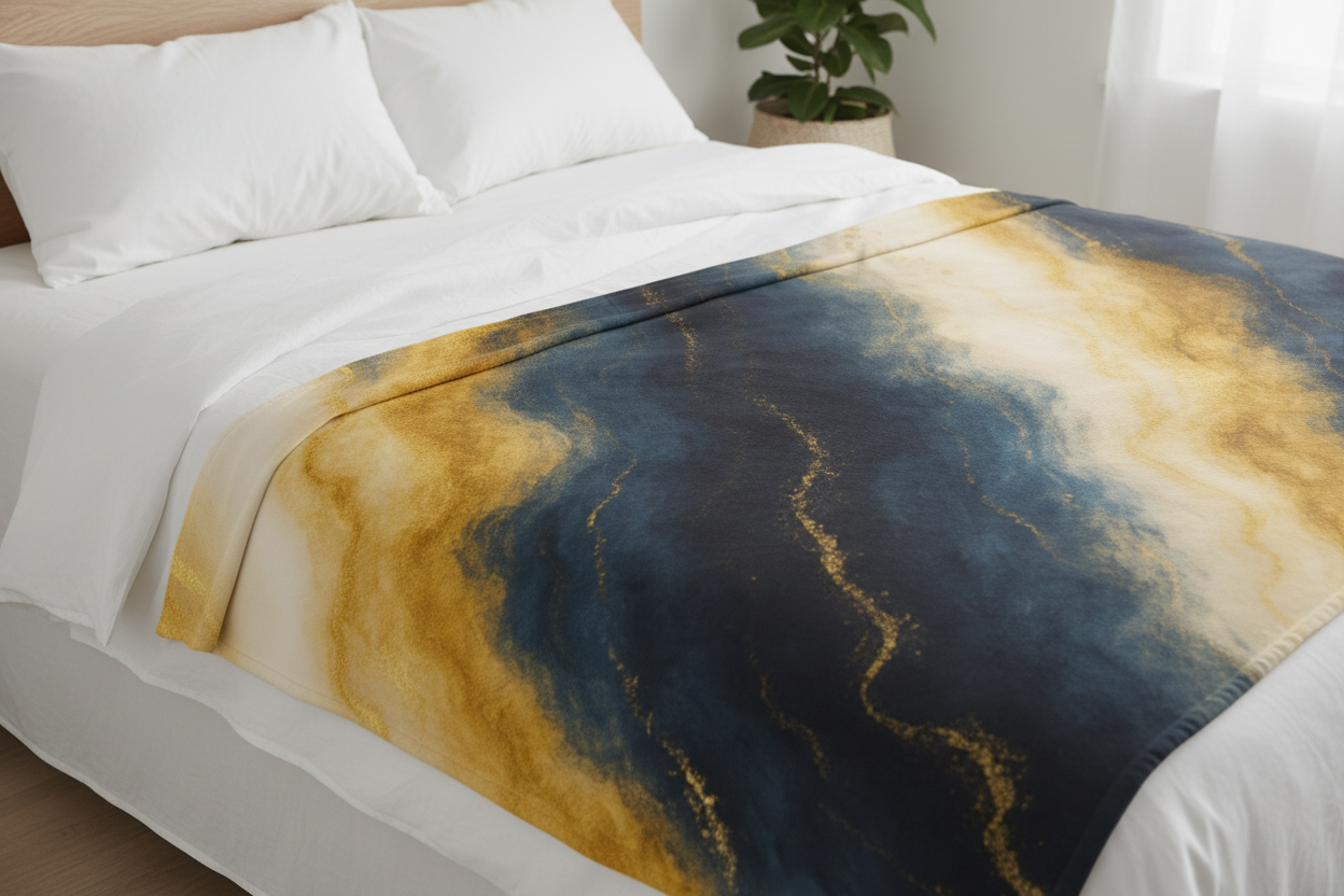 Navy Blue & Gold Abstract Throw Blanket | Luxury Home Decor