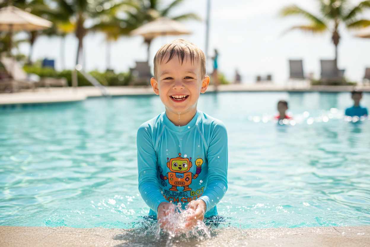 Builder Bot Tech Crew Kids Rash Guard - UV Sun Protection Swimwear