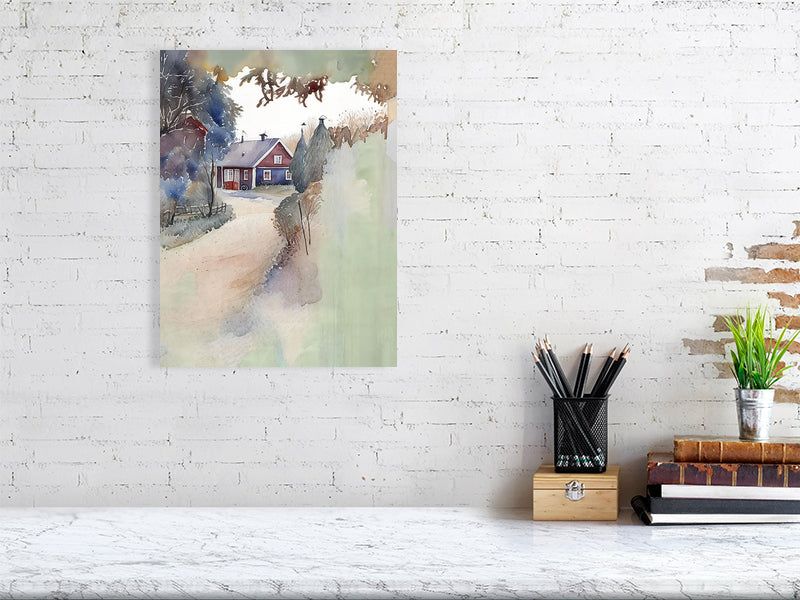 Watercolor Cottage Canvas Wall Art, Nature Decor, Home Aesthetic, Gift for Housewarming, Cozy Room Decoration, Landscape Art