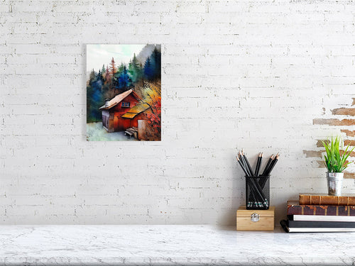 Artistic Fine Art Print: Cozy Cabin in Forest, Wall Art, Home Decor, Gift Idea, Nature Lover Decoration, Rustic Art