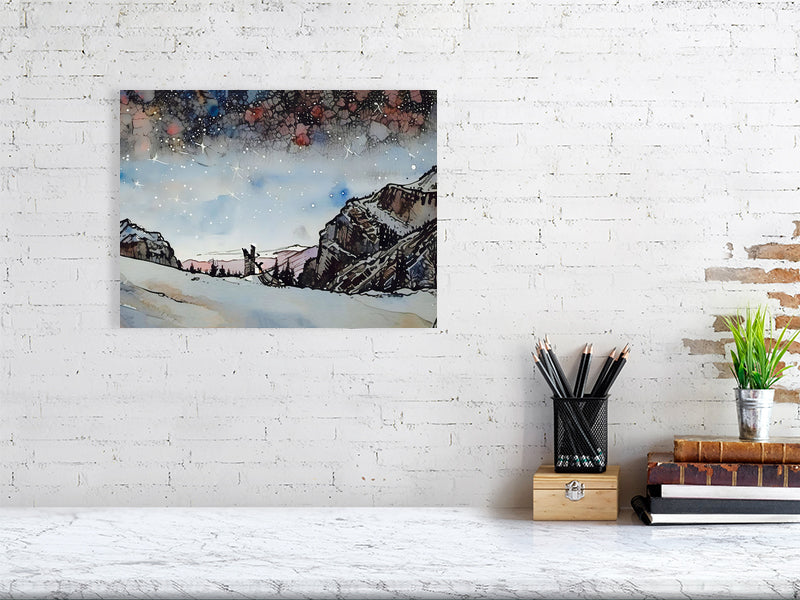 Scenic Canvas Fine Art Print, Mountain Landscape Decor, Starry Night Artwork, Nature Lover Gift, Home Interior Accent, Holiday Decoration