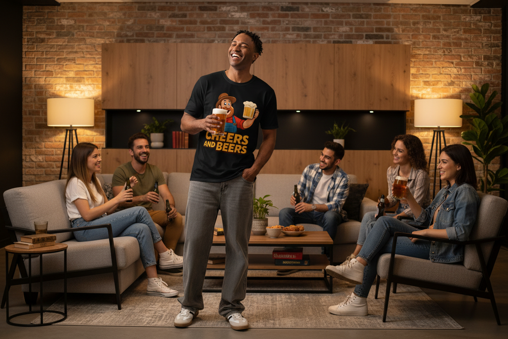 Cheers and Beers T-Shirt | Funny Beer Lover Tee | Men's Cotton Crew Neck