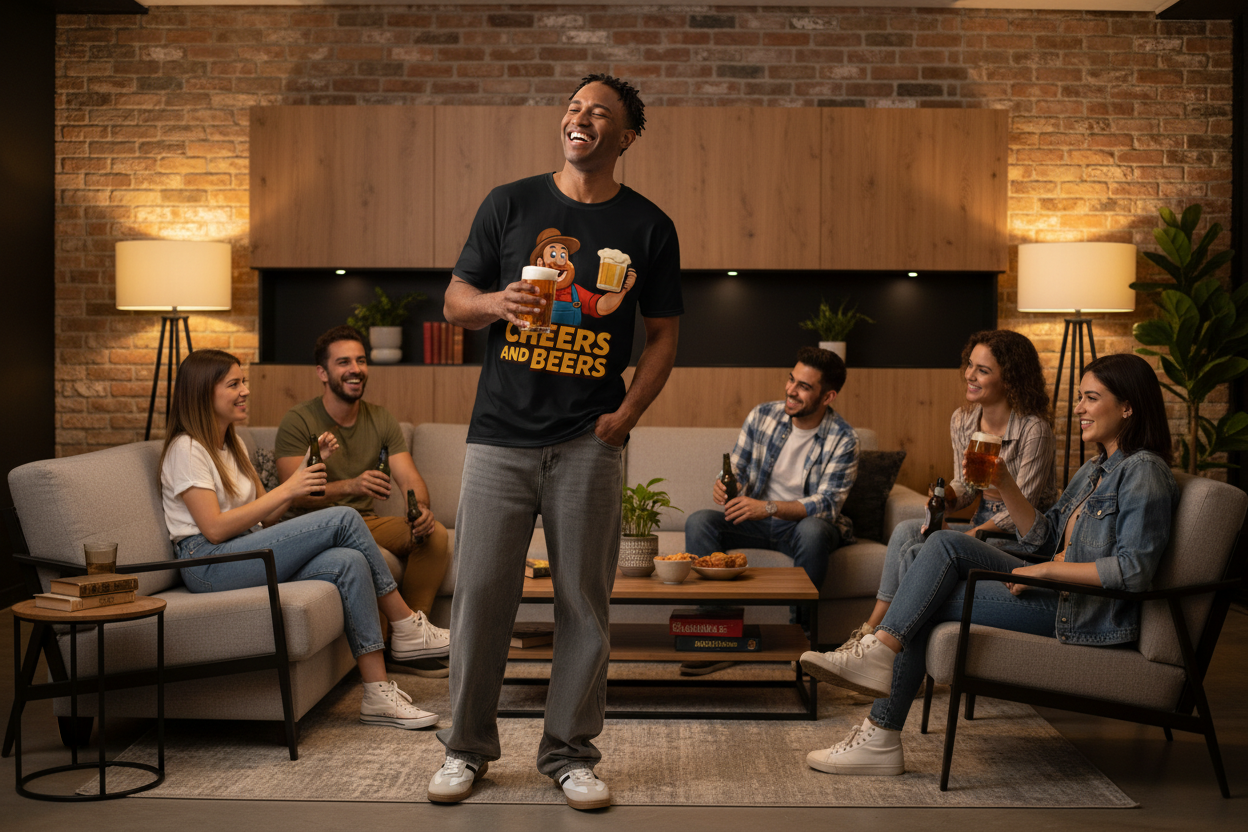 Cheers and Beers T-Shirt | Funny Beer Lover Tee | Men's Cotton Crew Neck