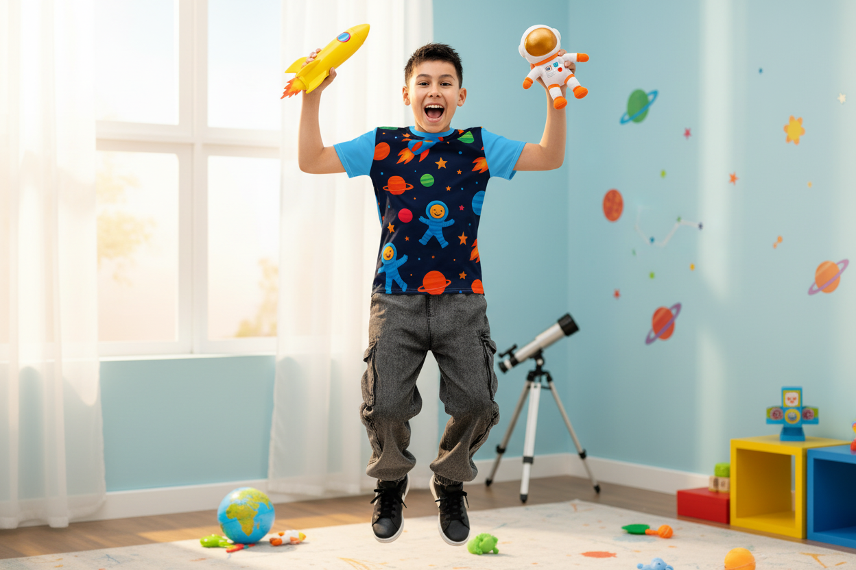 Space Astronaut Kids T-Shirt - Soft Cotton Youth Tee