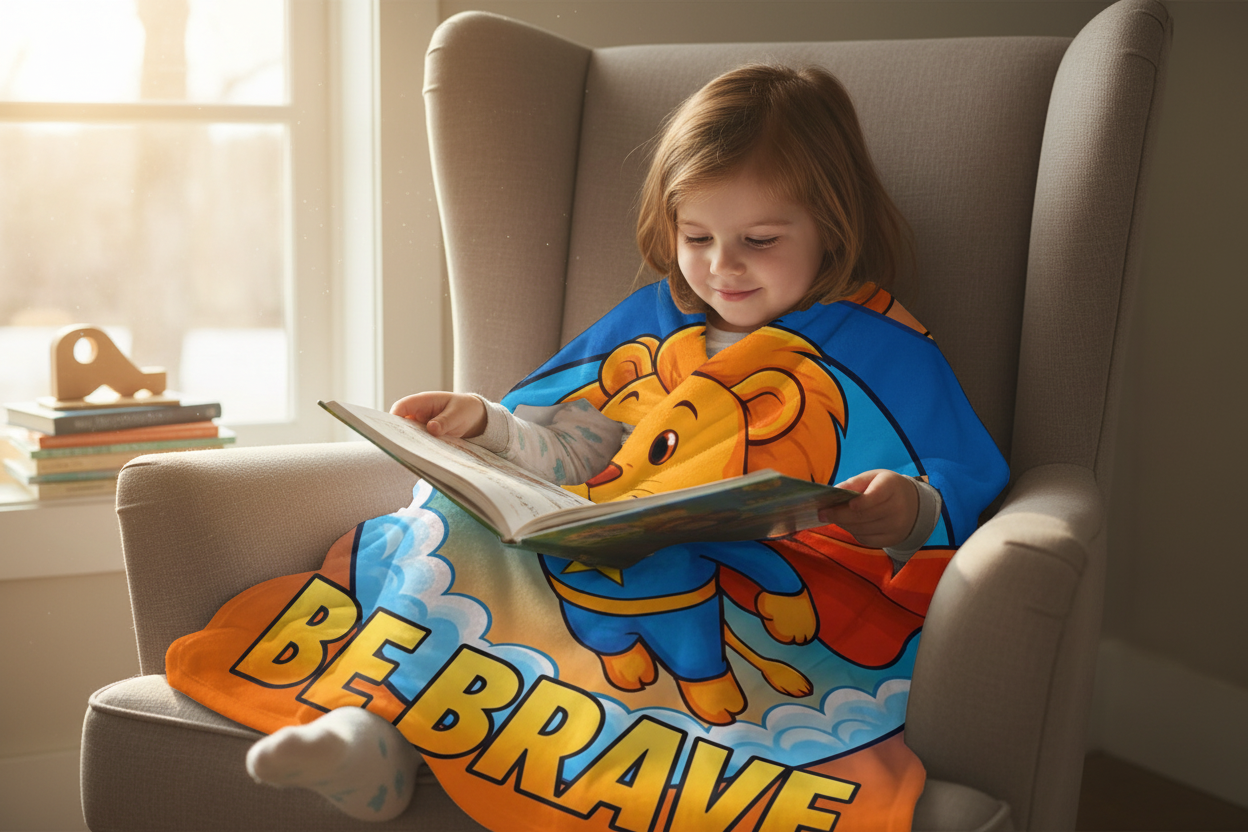 Be Brave Superhero Lion Throw Blanket | Kids Room Decor