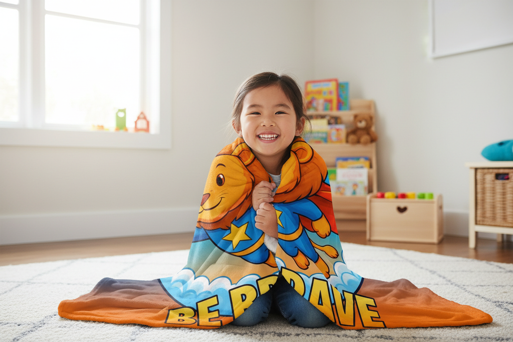 Be Brave Superhero Lion Throw Blanket | Kids Room Decor