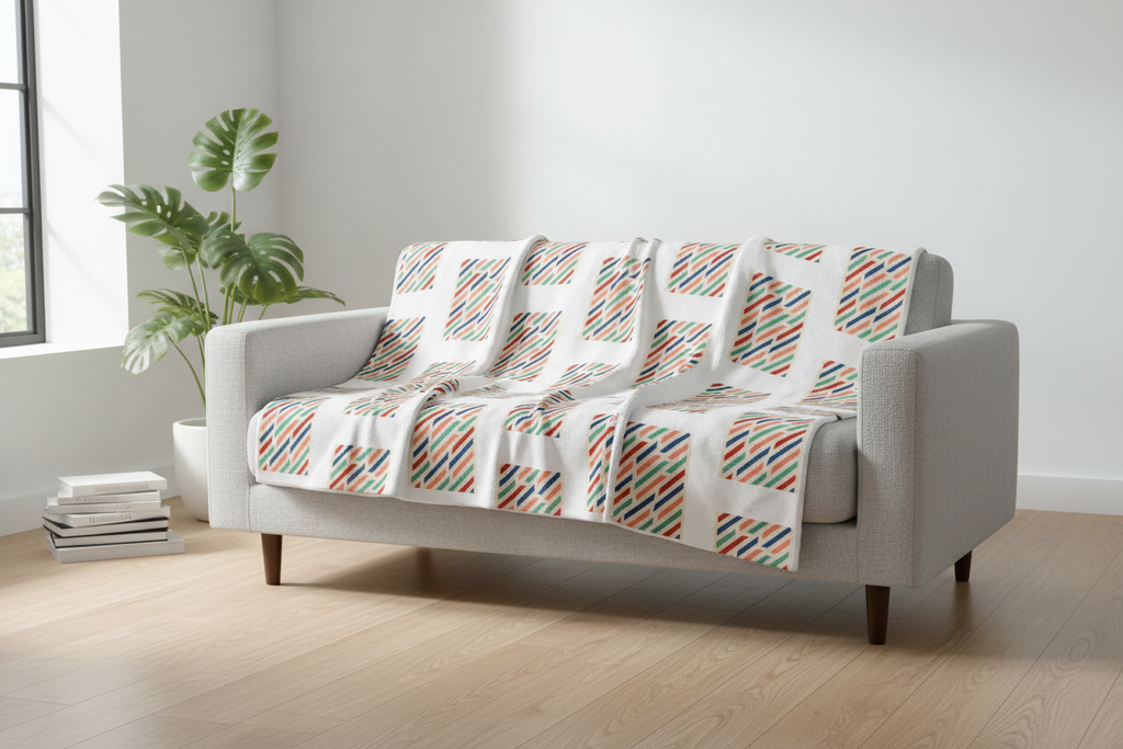 Colorful Striped Velveteen Blanket | Modern Geometric Home Decor
