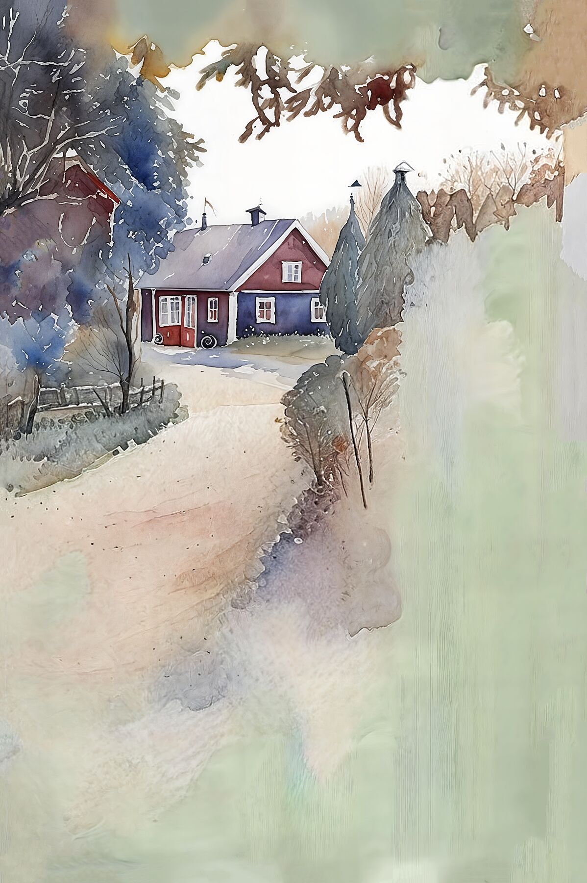 Watercolor Cottage Canvas Wall Art, Nature Decor, Home Aesthetic, Gift for Housewarming, Cozy Room Decoration, Landscape Art