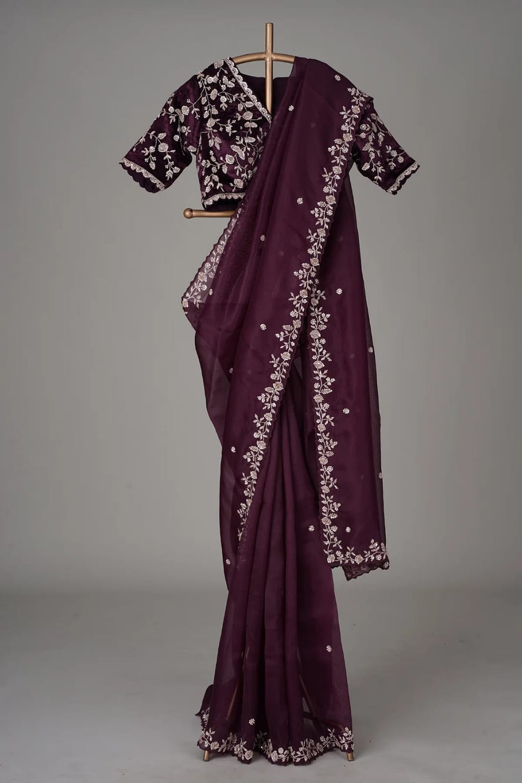 Designer Organza Silk Saree with Cutdana Handwork Border