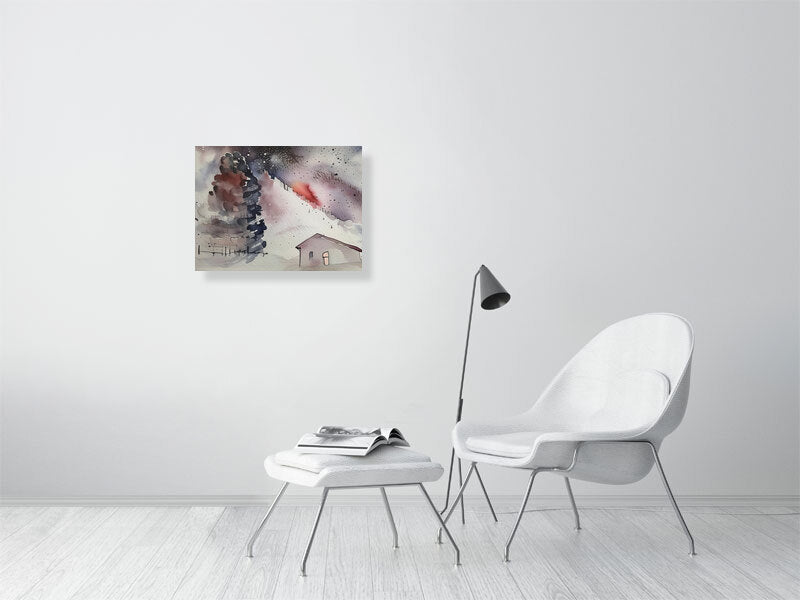 Watercolor Landscape Fine Art Print, Cozy Home Decor, Rustic Nature Print, Winter Home Gallery, Gift for Art Lovers, Tranquil Room Accent