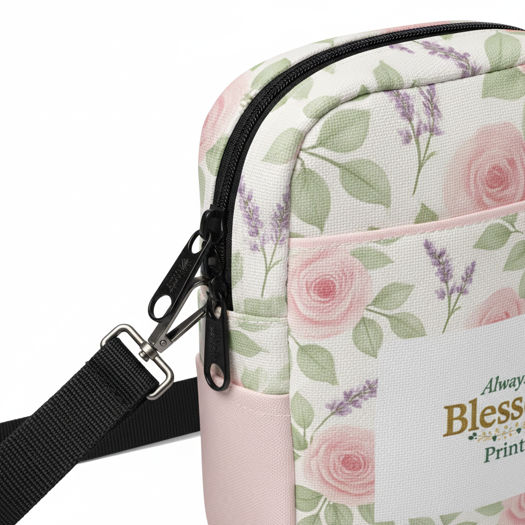 Floral & Faith Inspired Utility Crossbody Bag | Water-Resistant | Adjustable Strap & Pockets