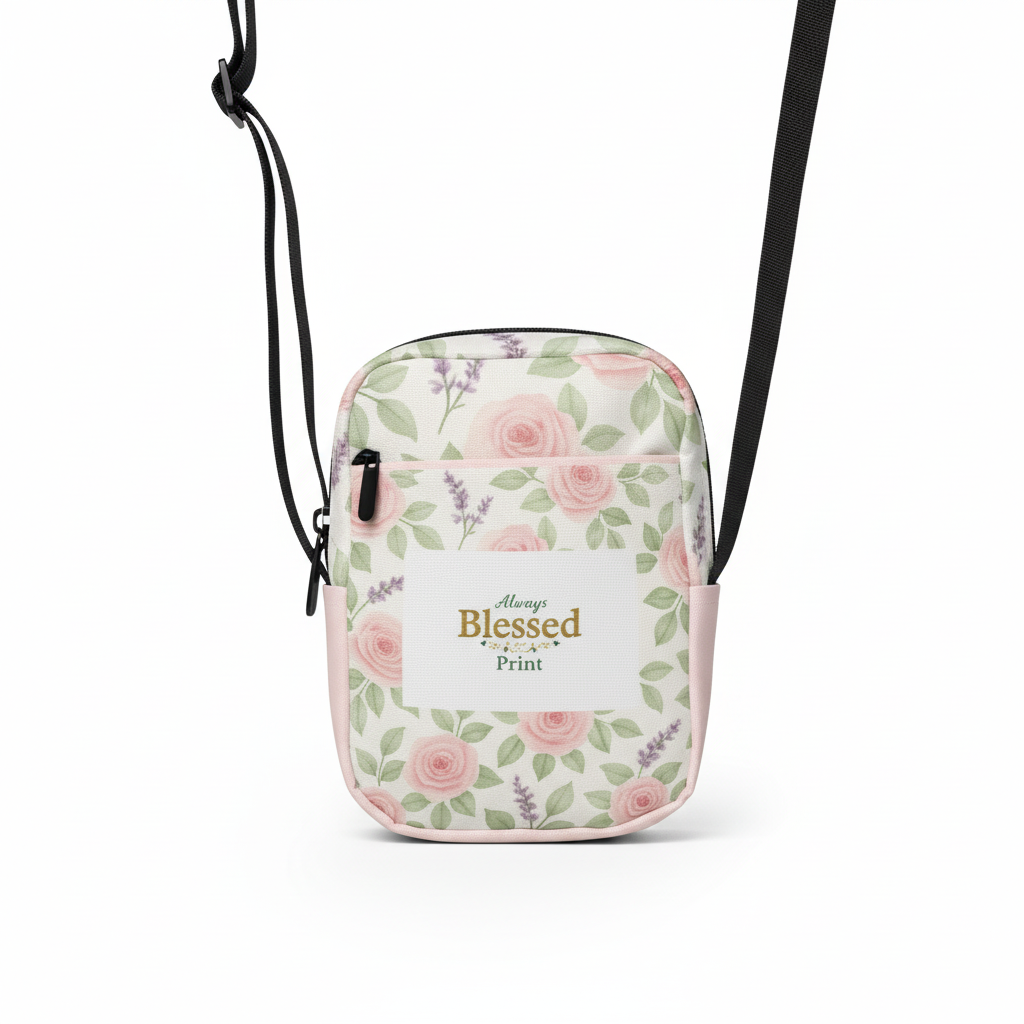 Floral & Faith Inspired Utility Crossbody Bag | Water-Resistant | Adjustable Strap & Pockets