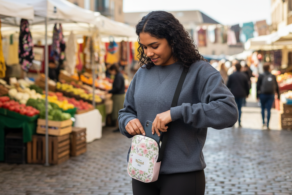 Floral & Faith Inspired Utility Crossbody Bag | Water-Resistant | Adjustable Strap & Pockets