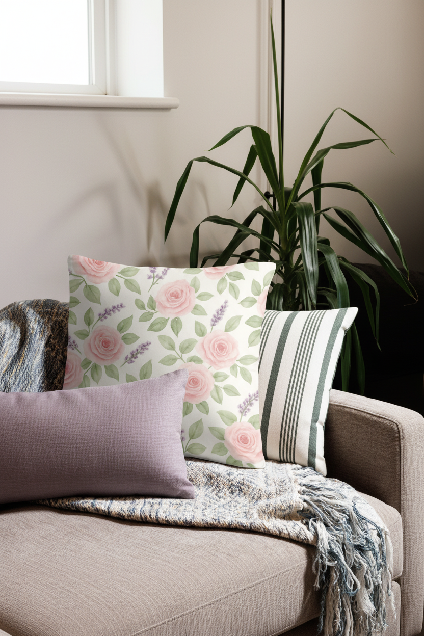 Floral Decorative Throw Pillow | Machine Washable | Soft Polyester with Insert