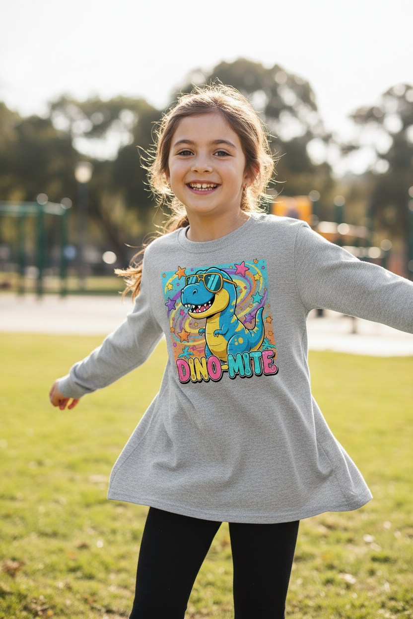 Dino Mite Kids Resilient Slogan Toddler Long Sleeve Tee | Cute Dinosaur Design