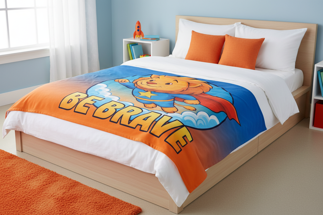 Be Brave Superhero Lion Throw Blanket | Kids Room Decor