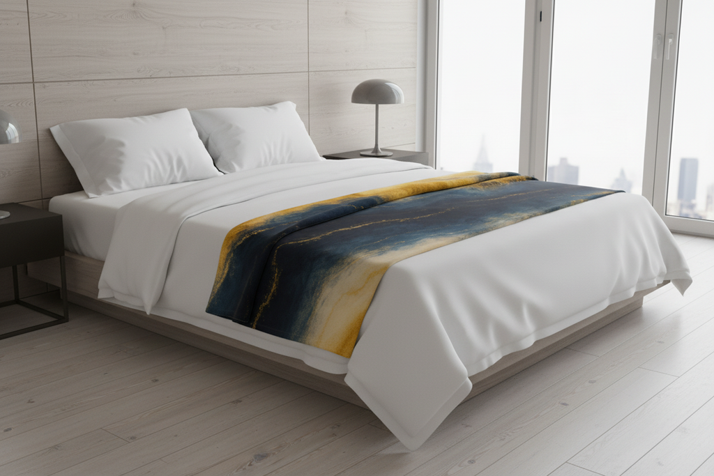 Navy Blue & Gold Abstract Throw Blanket | Luxury Home Decor