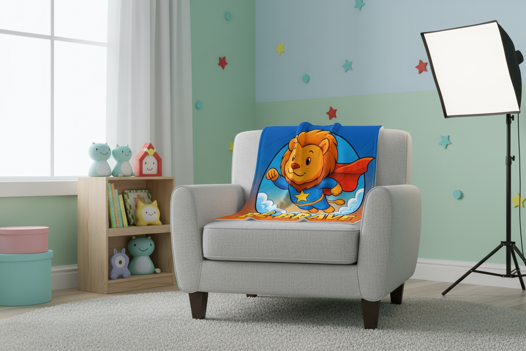 Be Brave Superhero Lion Throw Blanket | Kids Room Decor