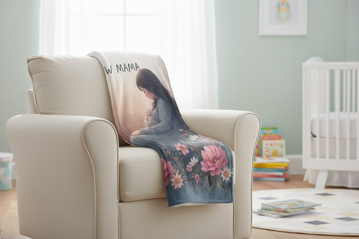 New Mama Throw Blanket - Floral Nursery Gift for New Mothers