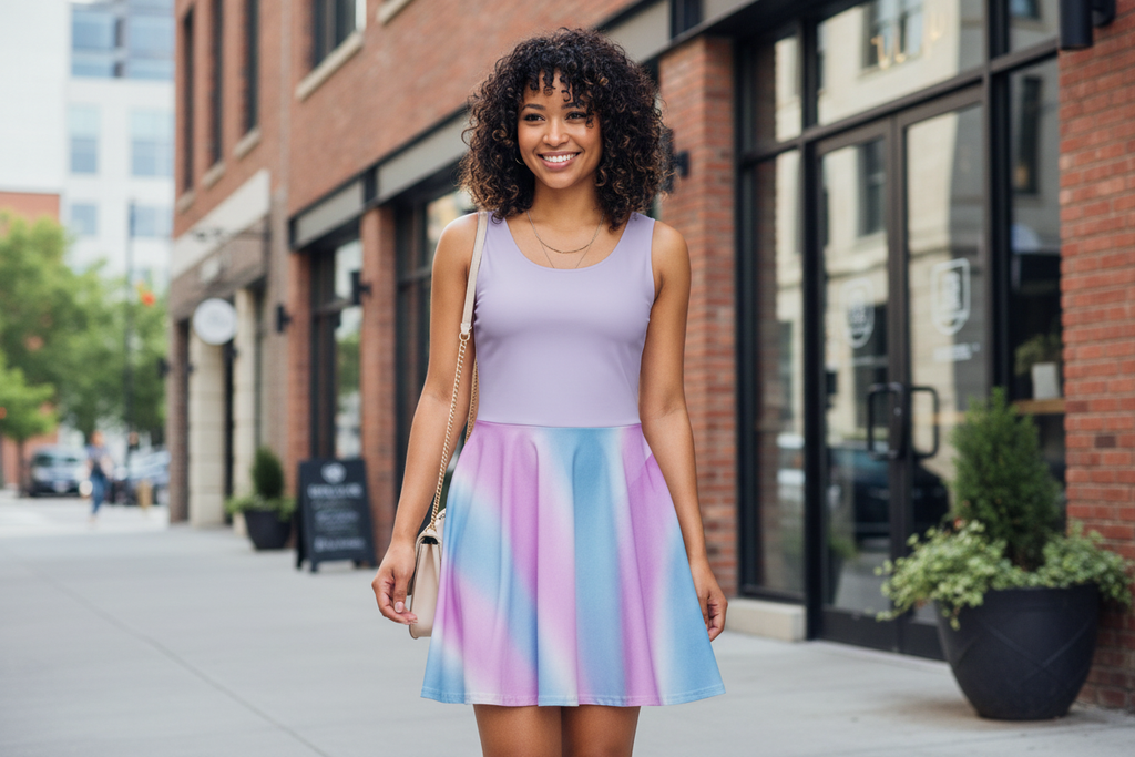 Pastel Gradient Skater Dress - Pink Blue Purple Ombre Dress