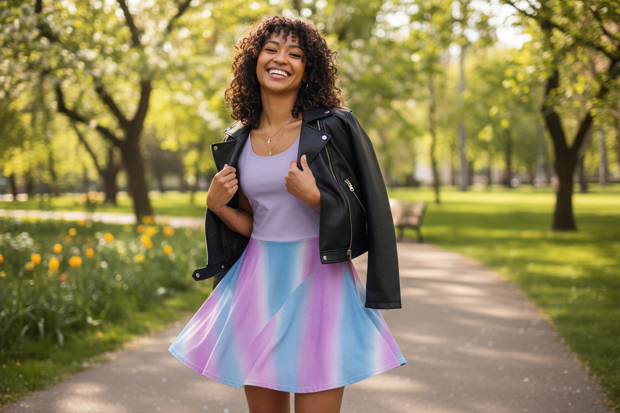 Pastel Gradient Skater Dress - Pink Blue Purple Ombre Dress