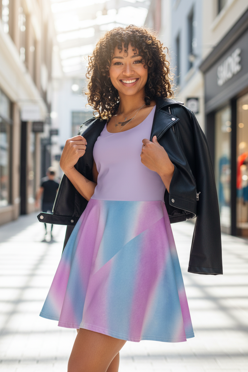 Pastel Gradient Skater Dress - Pink Blue Purple Ombre Dress
