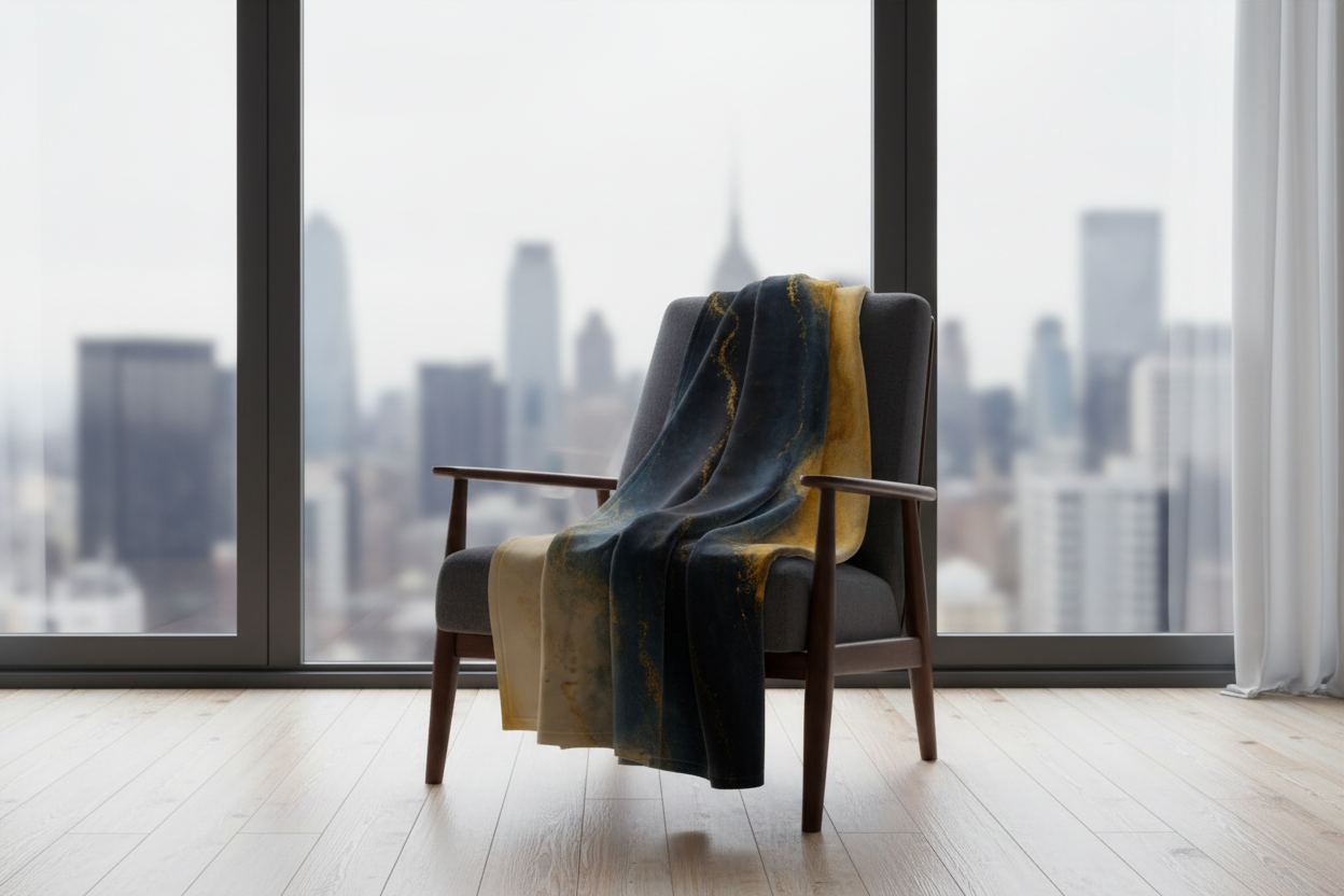 Navy Blue & Gold Abstract Throw Blanket | Luxury Home Decor
